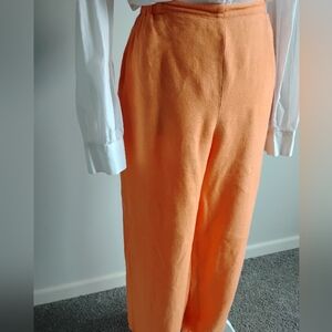 FLAX Elastic Waist Cropped Wide Leg Pants Tangerine Apricot Orange Classic Sz Sm